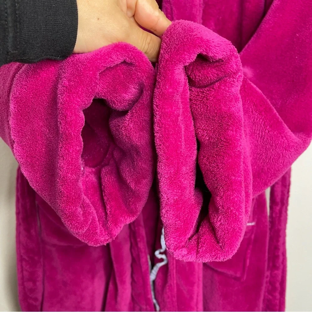 TOMMY HILFIGER Hot Pink Robe Fleece Embroidered Logo Size L/XL Preppy